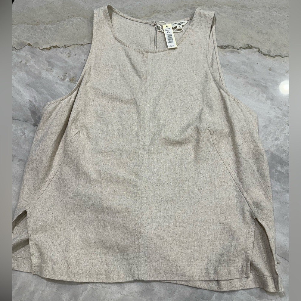 NWT Max Studio Light Beige Linen Blend Tank Top - Minimal Scoop Neck